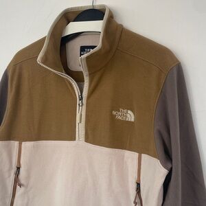 The North Face Fleece Pullover Brown Cream 1/4 Zip Beige Sweater Large